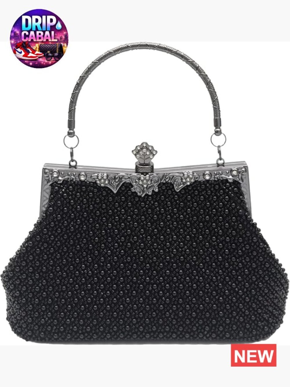 Vintage Beaded Evening Bag Clutch with Chain Strap for Weddings